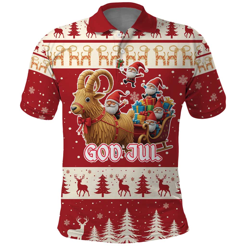 Sweden Christmas Polo Shirt God Jul Nordic Julbock - Wonder Print Shop