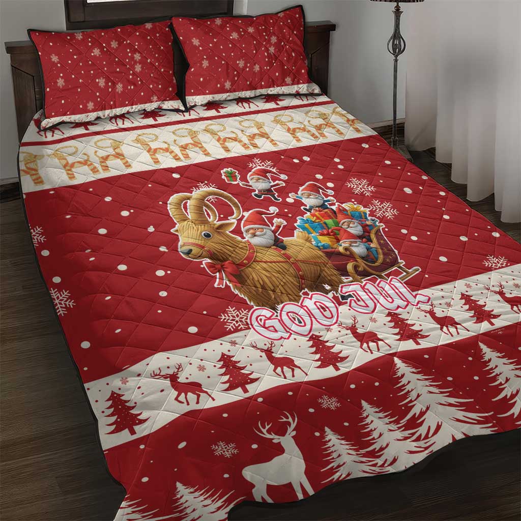 Sweden Christmas Quilt Bed Set God Jul Nordic Julbock - Wonder Print Shop