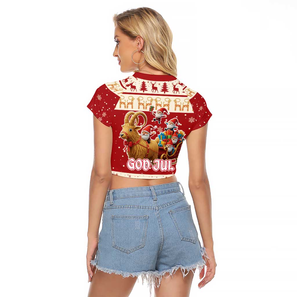 Sweden Christmas Raglan Cropped T Shirt God Jul Nordic Julbock - Wonder Print Shop