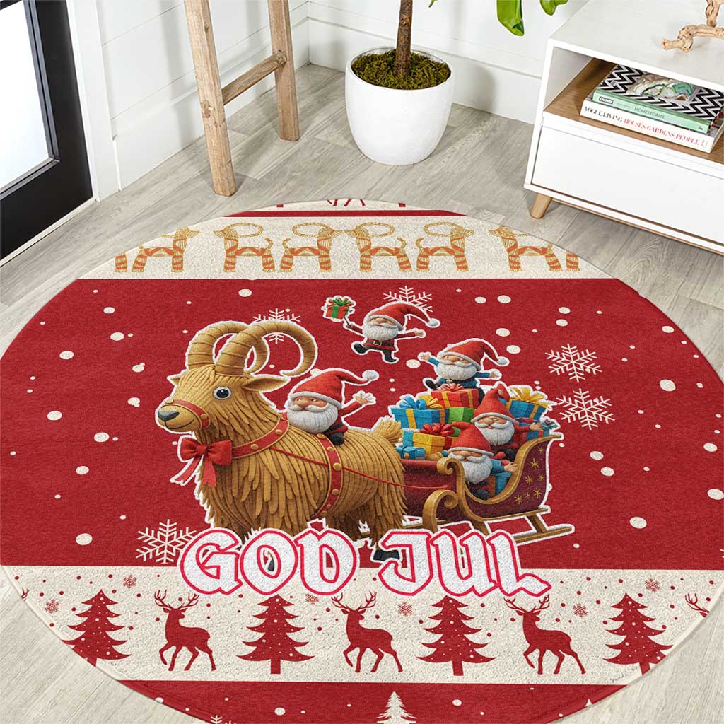 Sweden Christmas Round Carpet God Jul Nordic Julbock - Wonder Print Shop