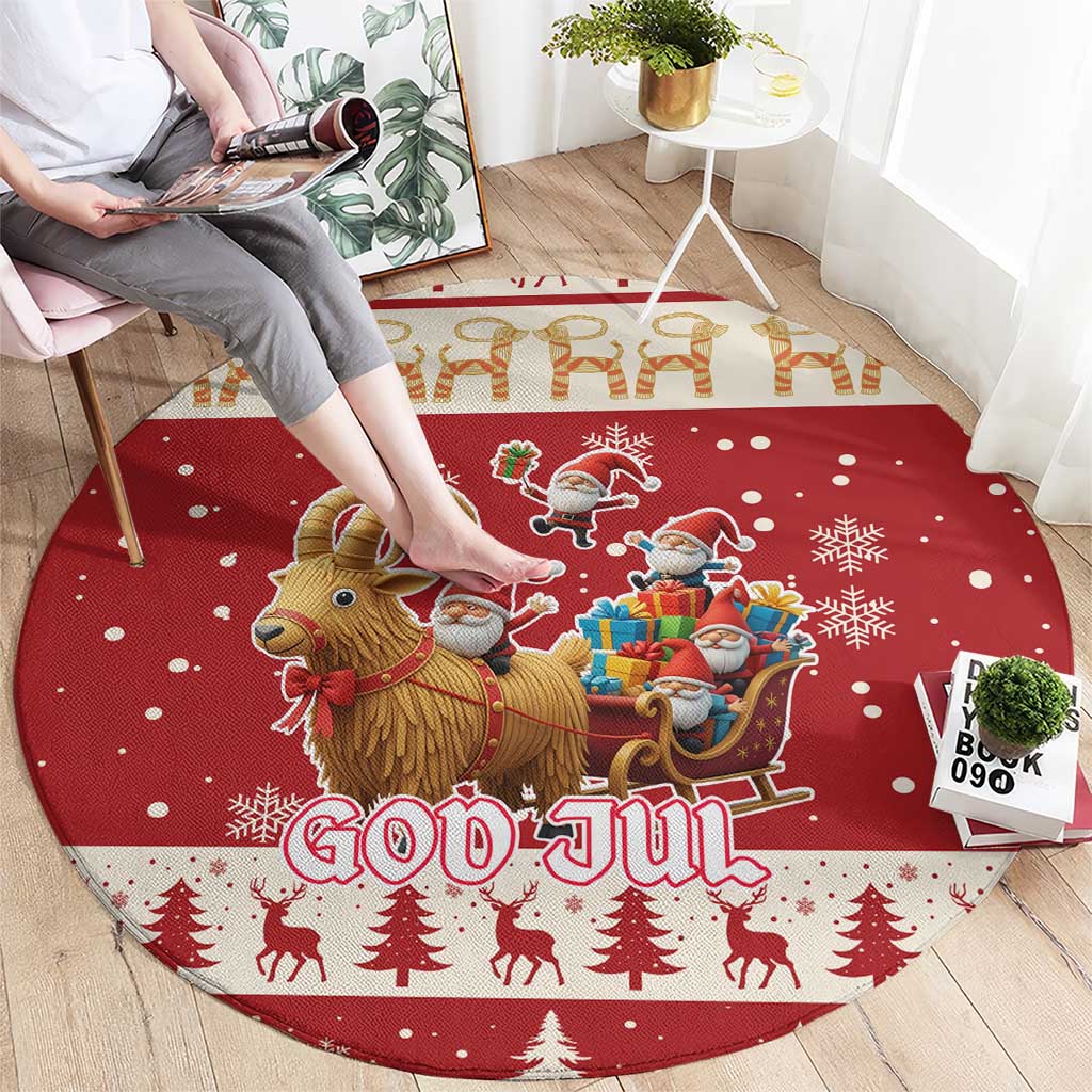 Sweden Christmas Round Carpet God Jul Nordic Julbock - Wonder Print Shop