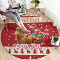 Sweden Christmas Round Carpet God Jul Nordic Julbock - Wonder Print Shop