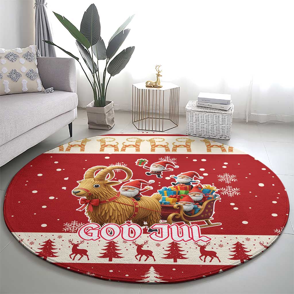 Sweden Christmas Round Carpet God Jul Nordic Julbock - Wonder Print Shop