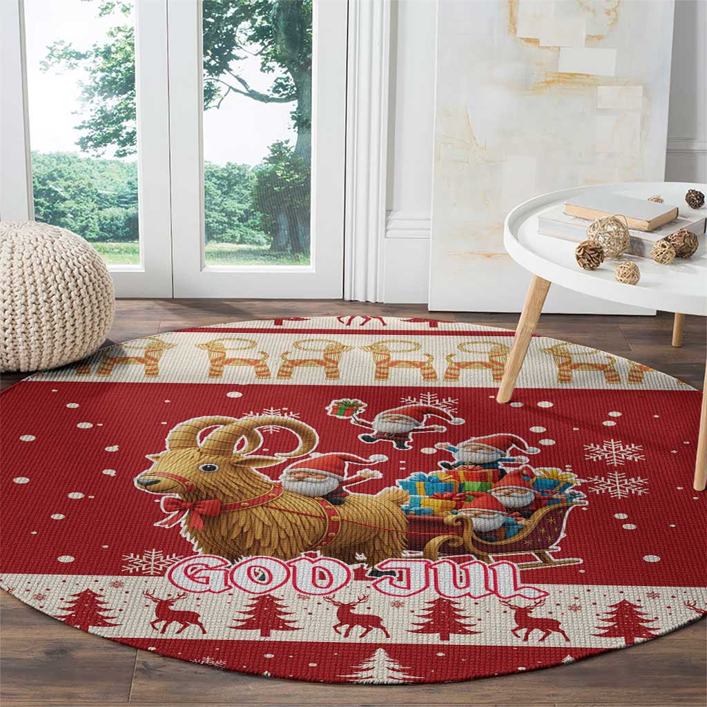 Sweden Christmas Round Carpet God Jul Nordic Julbock - Wonder Print Shop