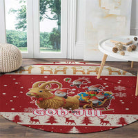 Sweden Christmas Round Carpet God Jul Nordic Julbock - Wonder Print Shop