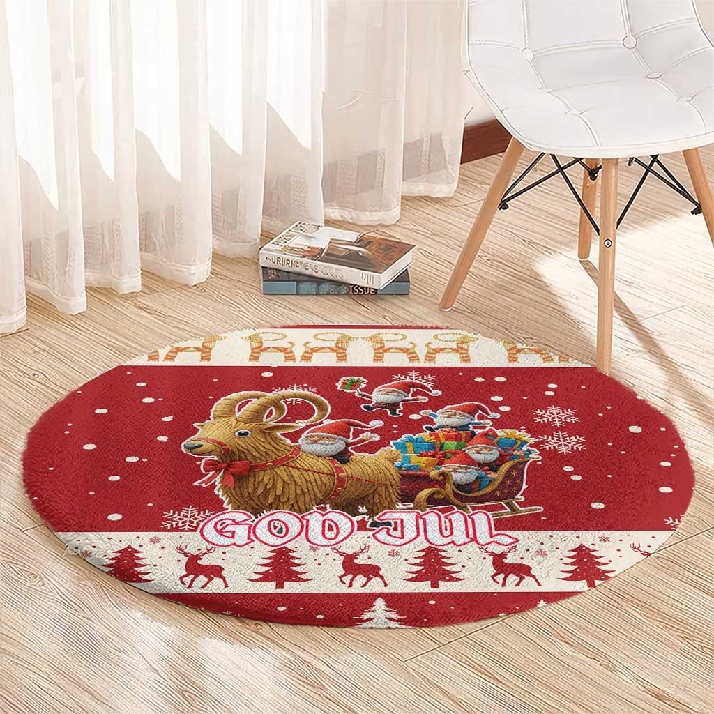Sweden Christmas Round Carpet God Jul Nordic Julbock - Wonder Print Shop