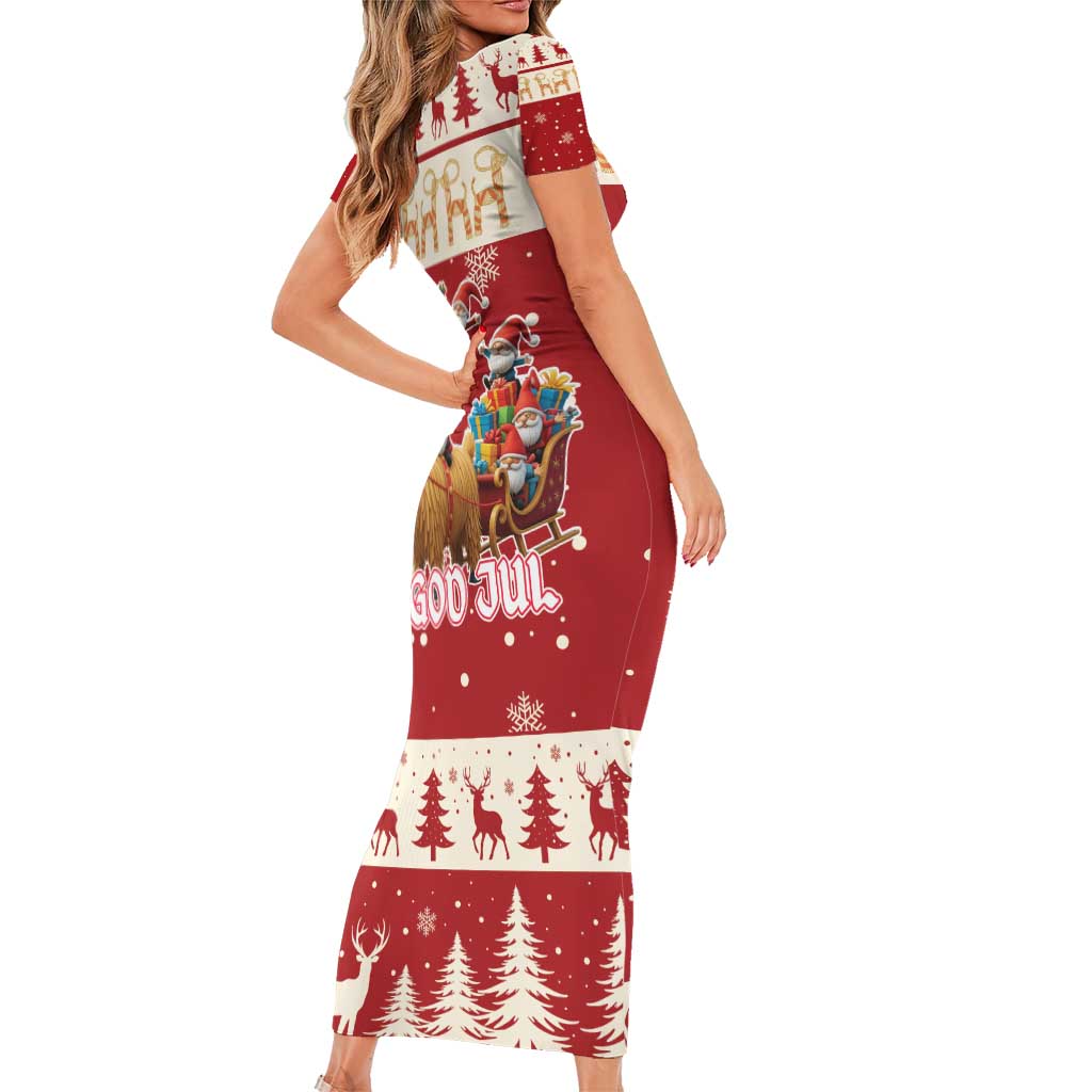 Sweden Christmas Short Sleeve Bodycon Dress God Jul Nordic Julbock - Wonder Print Shop