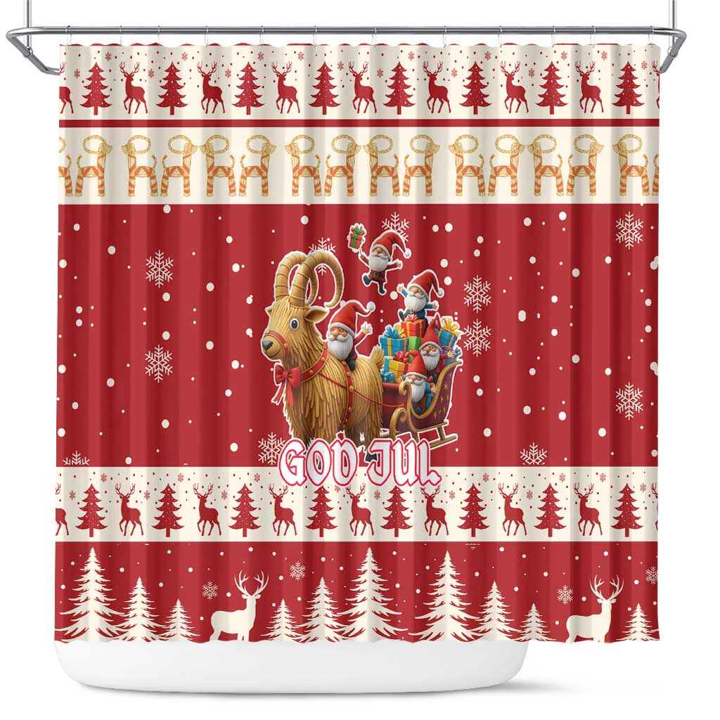 Sweden Christmas Shower Curtain God Jul Nordic Julbock - Wonder Print Shop