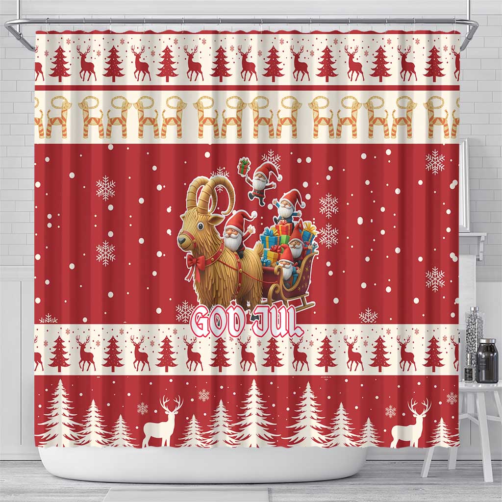 Sweden Christmas Shower Curtain God Jul Nordic Julbock - Wonder Print Shop