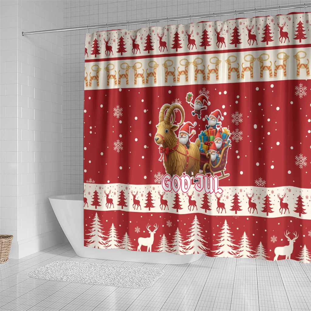 Sweden Christmas Shower Curtain God Jul Nordic Julbock - Wonder Print Shop