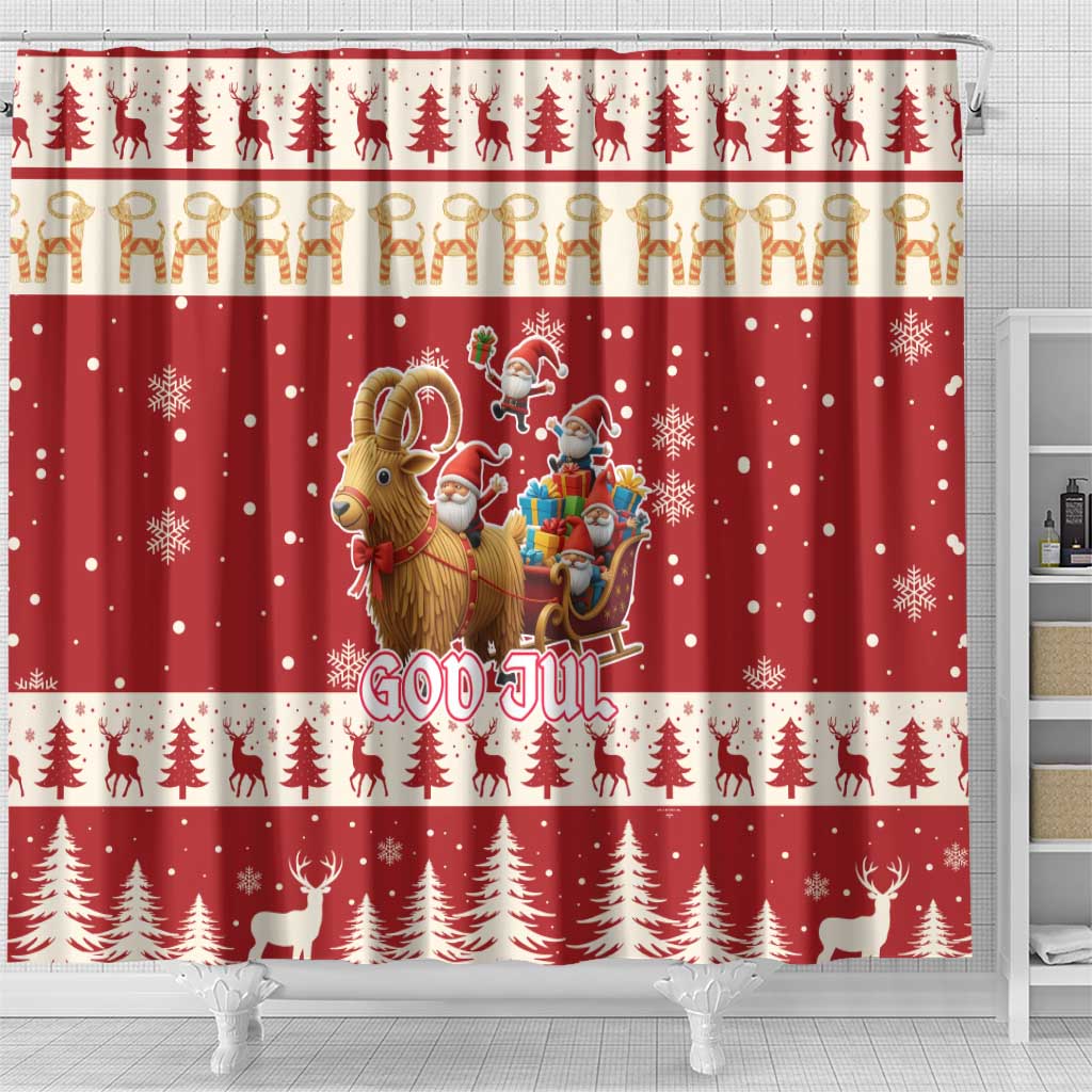 Sweden Christmas Shower Curtain God Jul Nordic Julbock - Wonder Print Shop