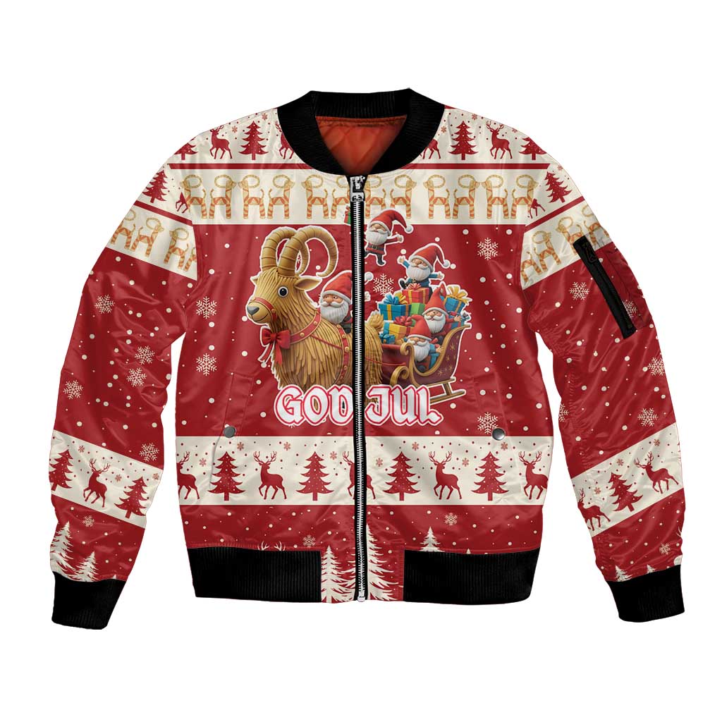 Sweden Christmas Sleeve Zip Bomber Jacket God Jul Nordic Julbock - Wonder Print Shop