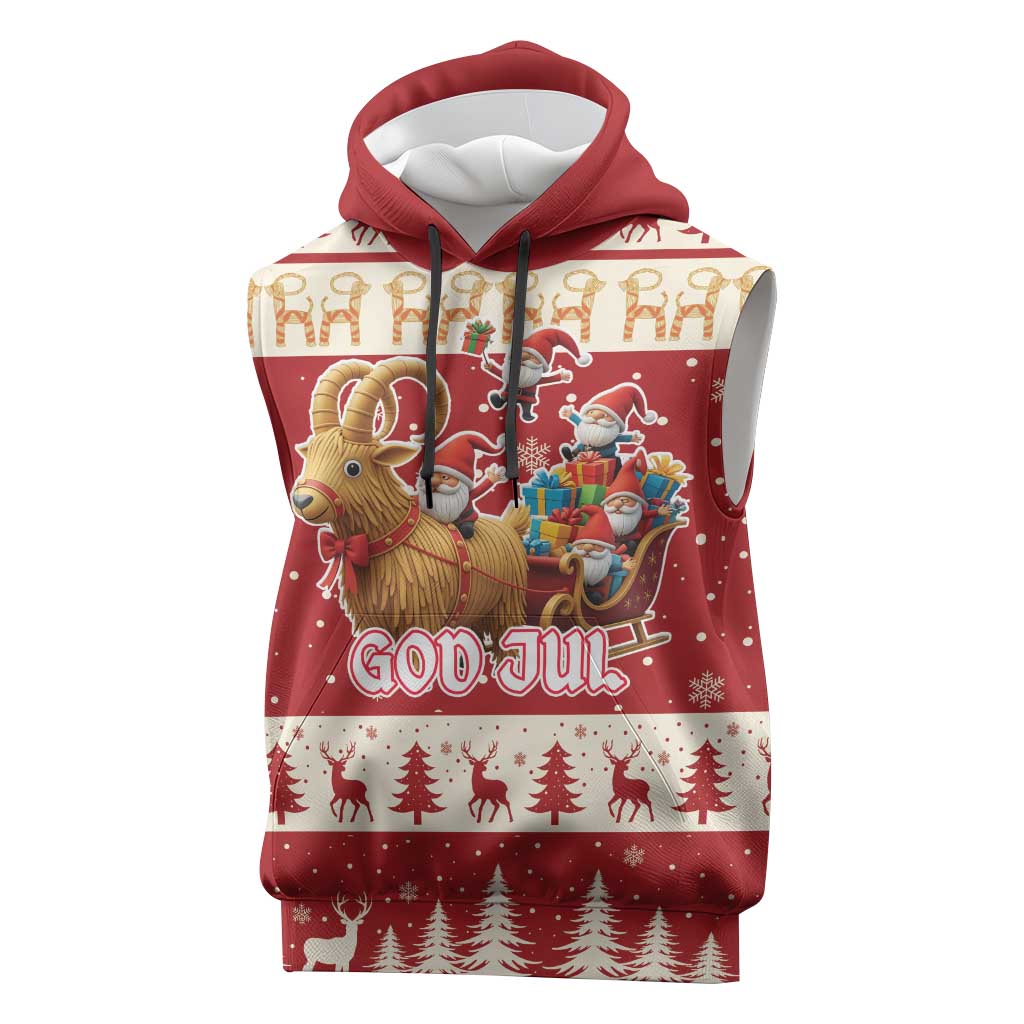 Sweden Christmas Sleeveless Hoodie God Jul Nordic Julbock - Wonder Print Shop
