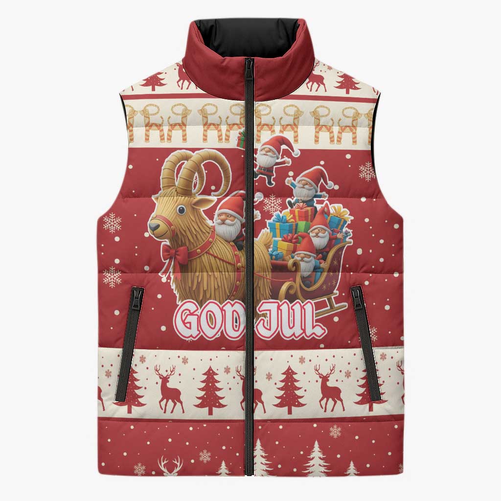Sweden Christmas Sleeveless Puffer Jacket God Jul Nordic Julbock - Wonder Print Shop