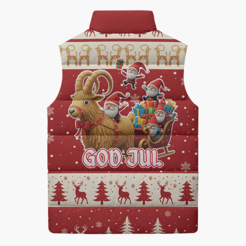 Sweden Christmas Sleeveless Puffer Jacket God Jul Nordic Julbock - Wonder Print Shop