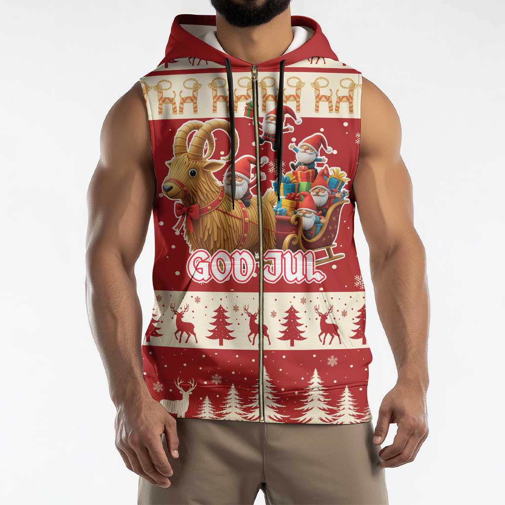 Sweden Christmas Sleeveless Zip Hoodie God Jul Nordic Julbock - Wonder Print Shop