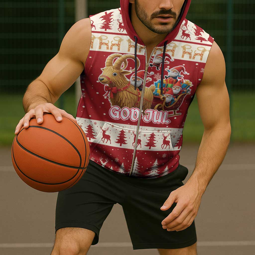Sweden Christmas Sleeveless Zip Hoodie God Jul Nordic Julbock - Wonder Print Shop