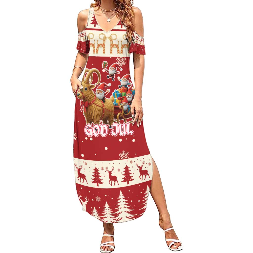Sweden Christmas Summer Maxi Dress God Jul Nordic Julbock - Wonder Print Shop