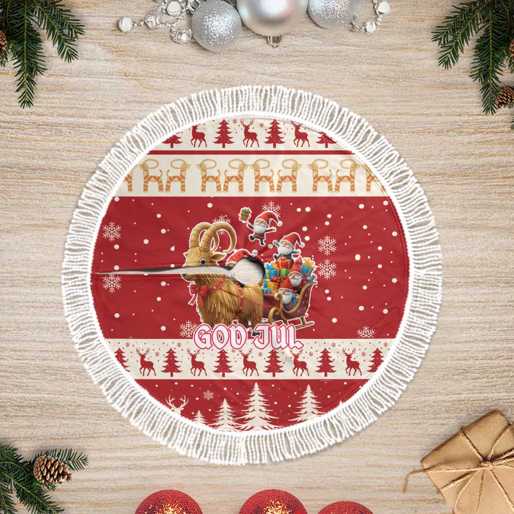 Sweden Christmas Tree Skirt God Jul Nordic Julbock - Wonder Print Shop