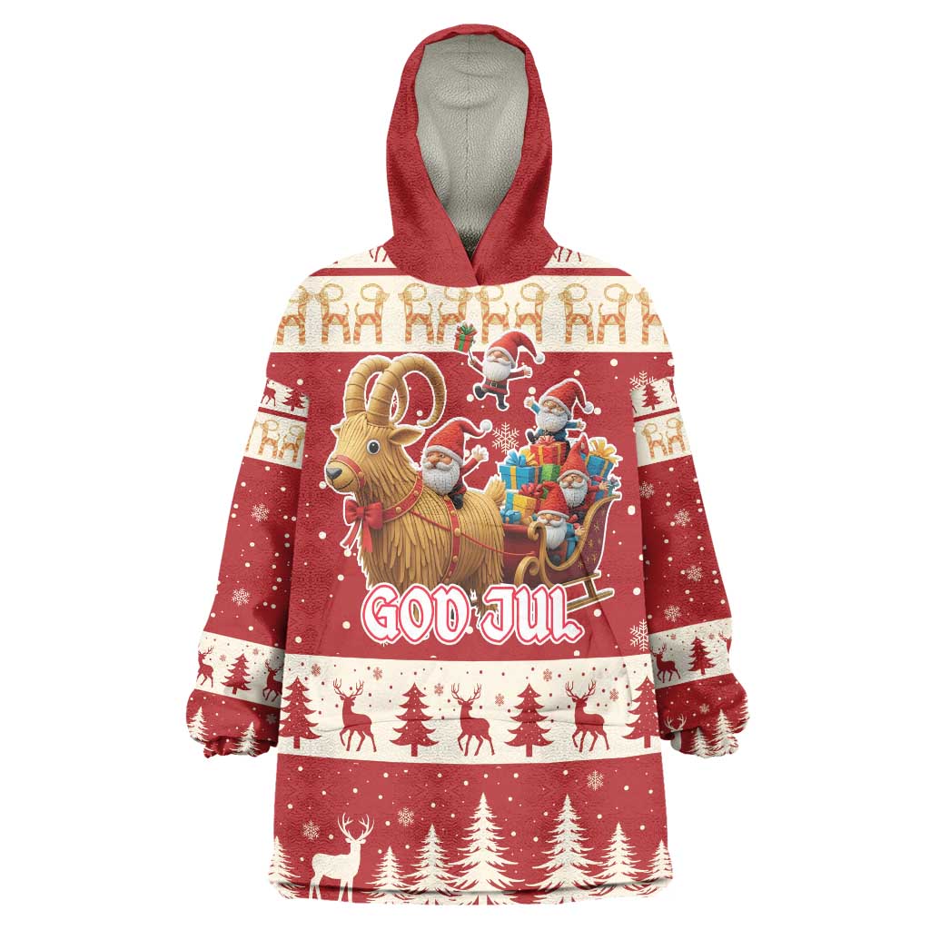 Sweden Christmas Wearable Blanket Hoodie God Jul Nordic Julbock - Wonder Print Shop