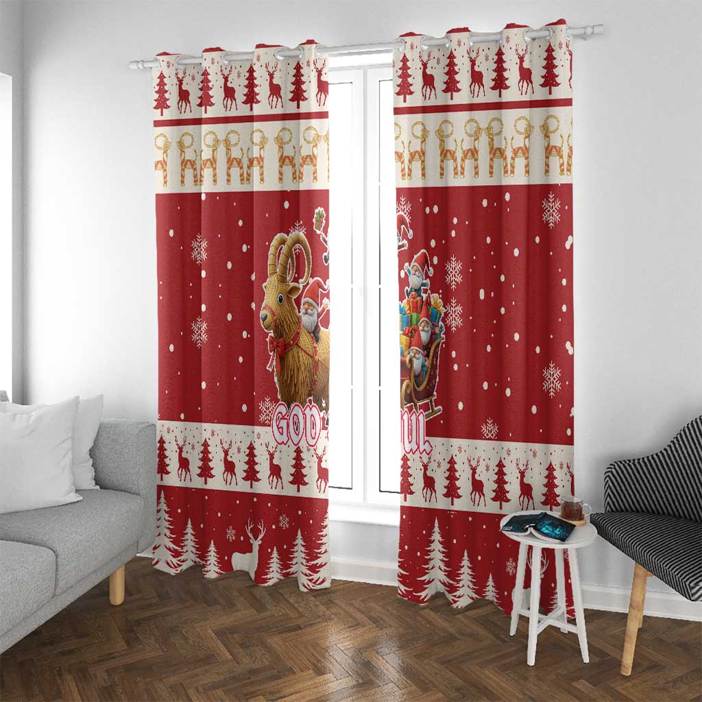 Sweden Christmas Window Curtain God Jul Nordic Julbock - Wonder Print Shop