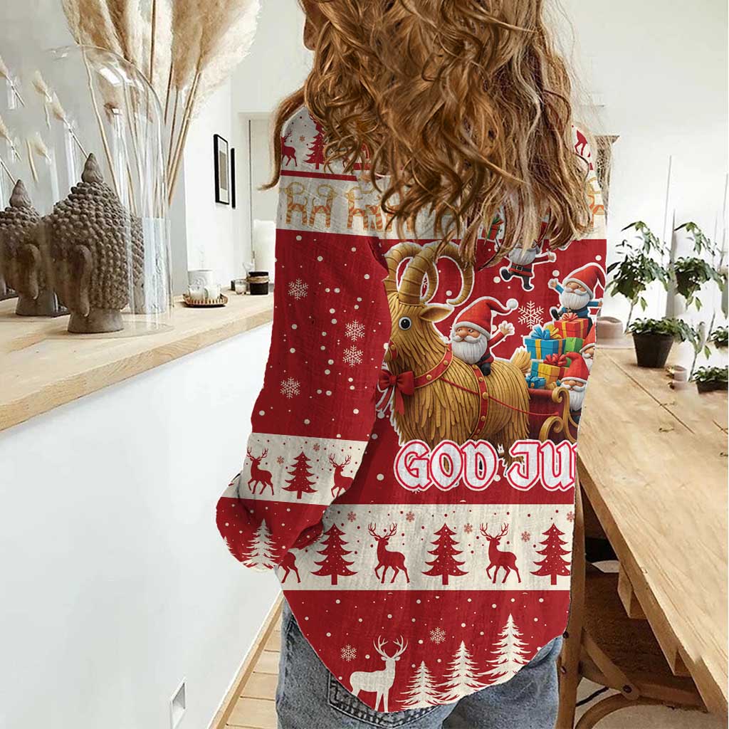 Sweden Christmas Women Casual Shirt God Jul Nordic Julbock - Wonder Print Shop