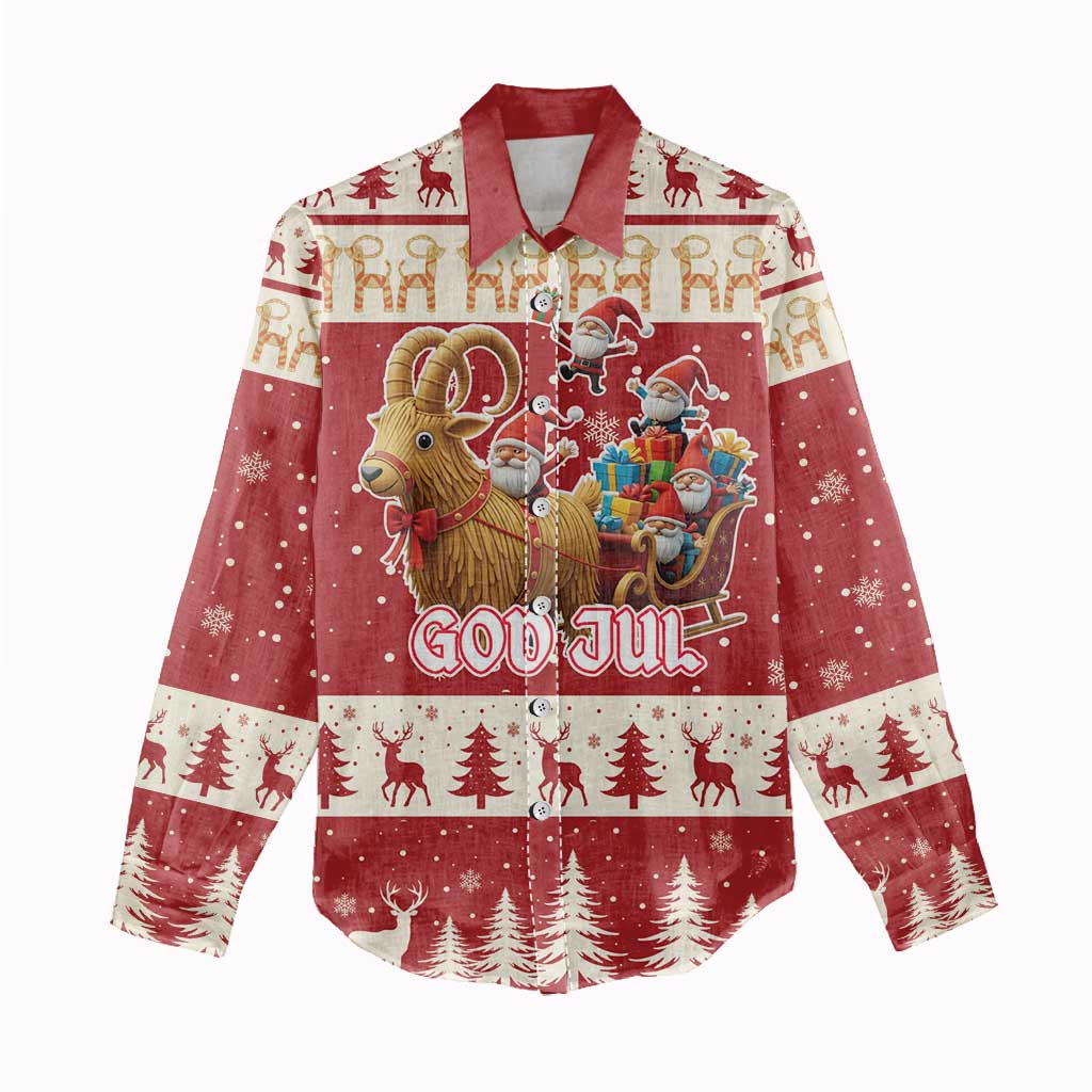 Sweden Christmas Women Casual Shirt God Jul Nordic Julbock - Wonder Print Shop