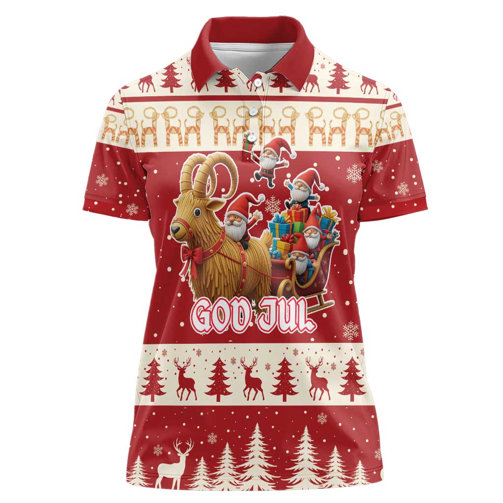 Sweden Christmas Women Polo Shirt God Jul Nordic Julbock - Wonder Print Shop