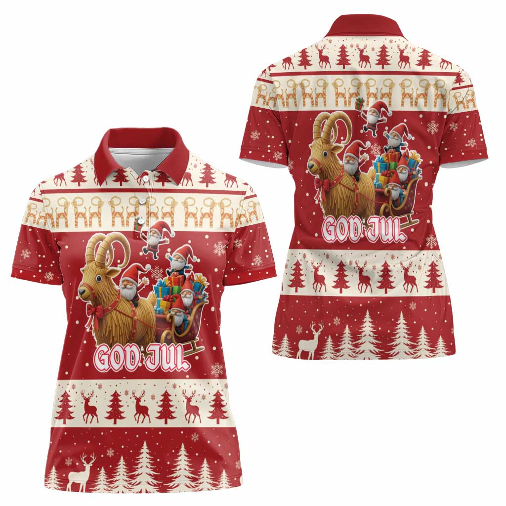 Sweden Christmas Women Polo Shirt God Jul Nordic Julbock - Wonder Print Shop