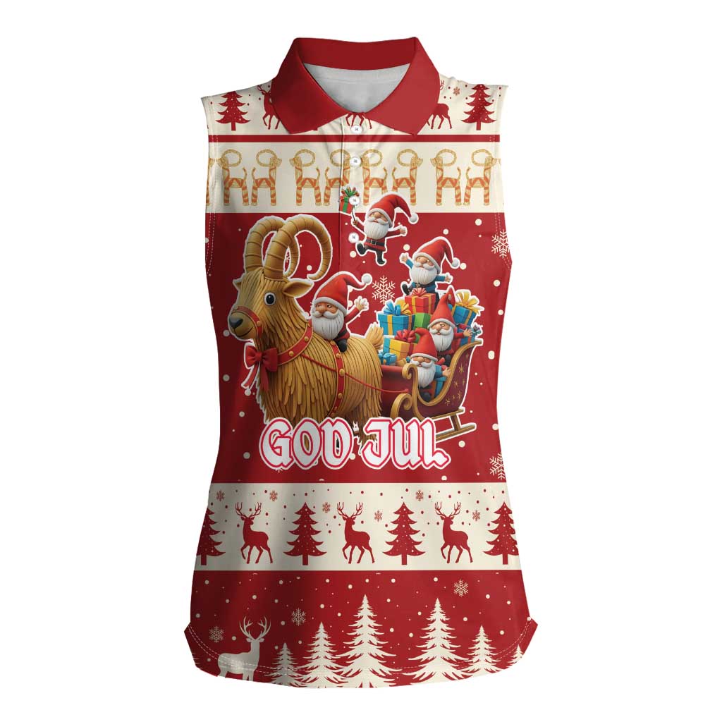 Sweden Christmas Women Sleeveless Polo Shirt God Jul Nordic Julbock - Wonder Print Shop