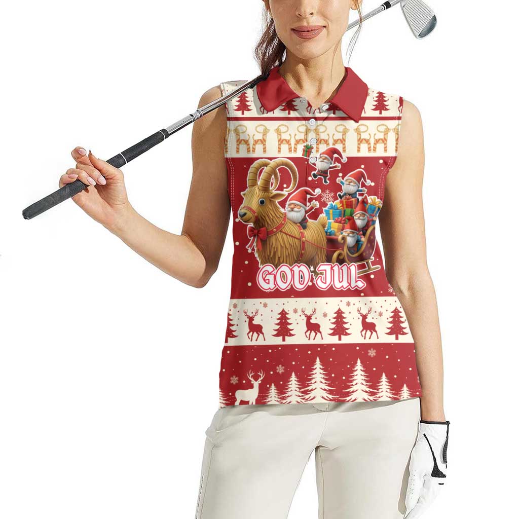 Sweden Christmas Women Sleeveless Polo Shirt God Jul Nordic Julbock - Wonder Print Shop