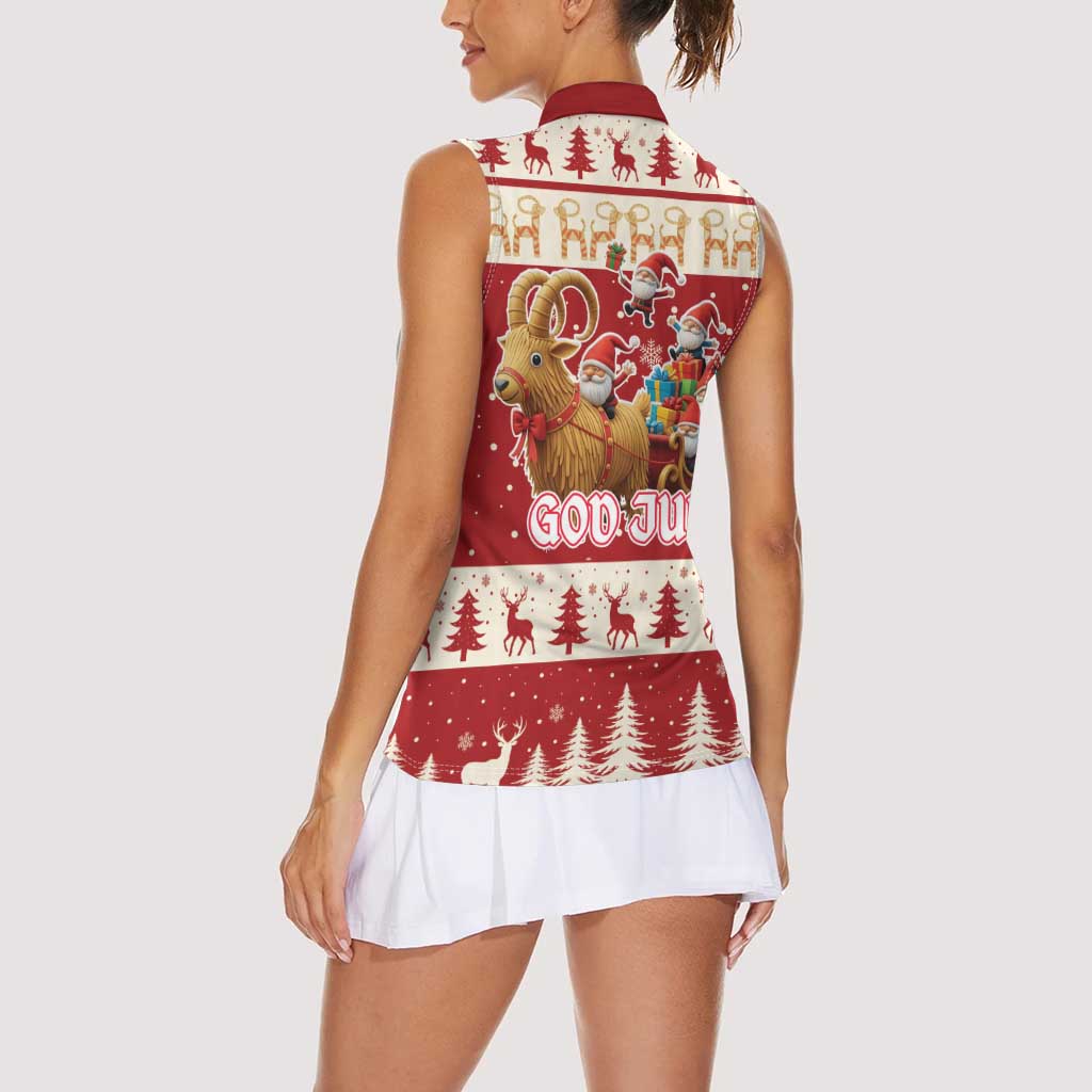 Sweden Christmas Women Sleeveless Polo Shirt God Jul Nordic Julbock - Wonder Print Shop
