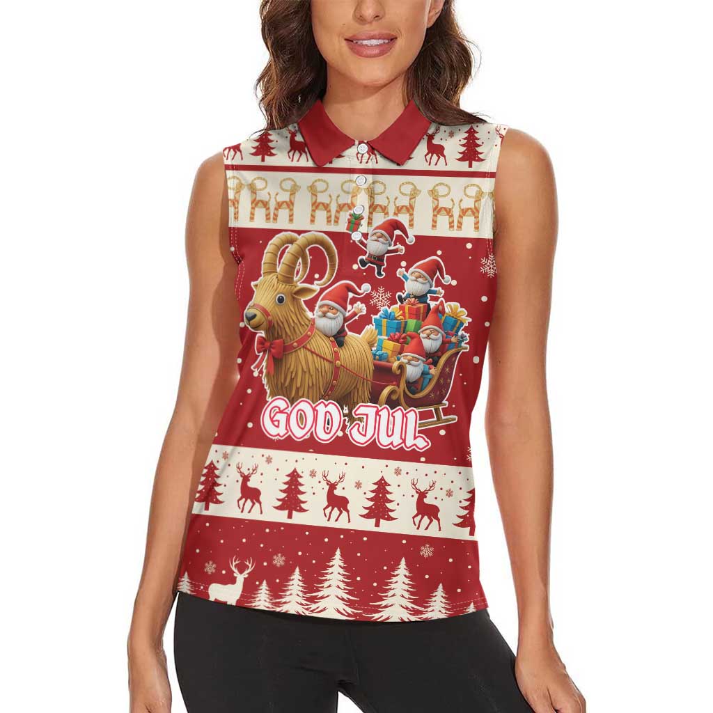 Sweden Christmas Women Sleeveless Polo Shirt God Jul Nordic Julbock - Wonder Print Shop