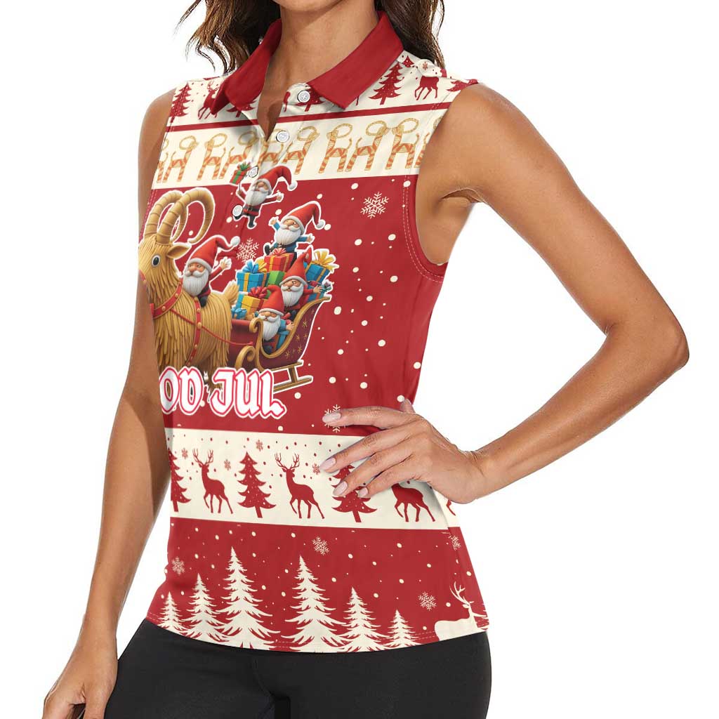 Sweden Christmas Women Sleeveless Polo Shirt God Jul Nordic Julbock - Wonder Print Shop
