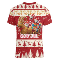 Sweden Christmas Women V-Neck T-Shirt God Jul Nordic Julbock - Wonder Print Shop
