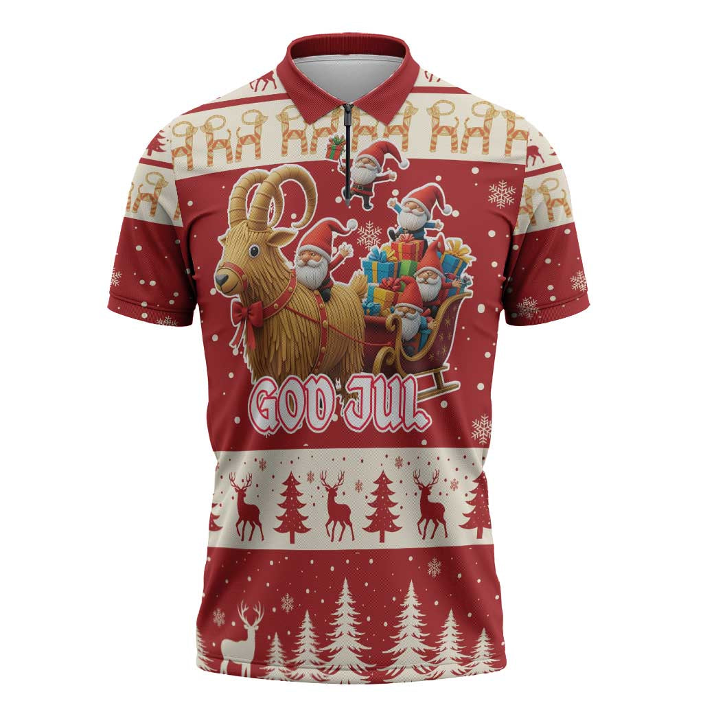 Sweden Christmas Zipper Polo Shirt God Jul Nordic Julbock - Wonder Print Shop