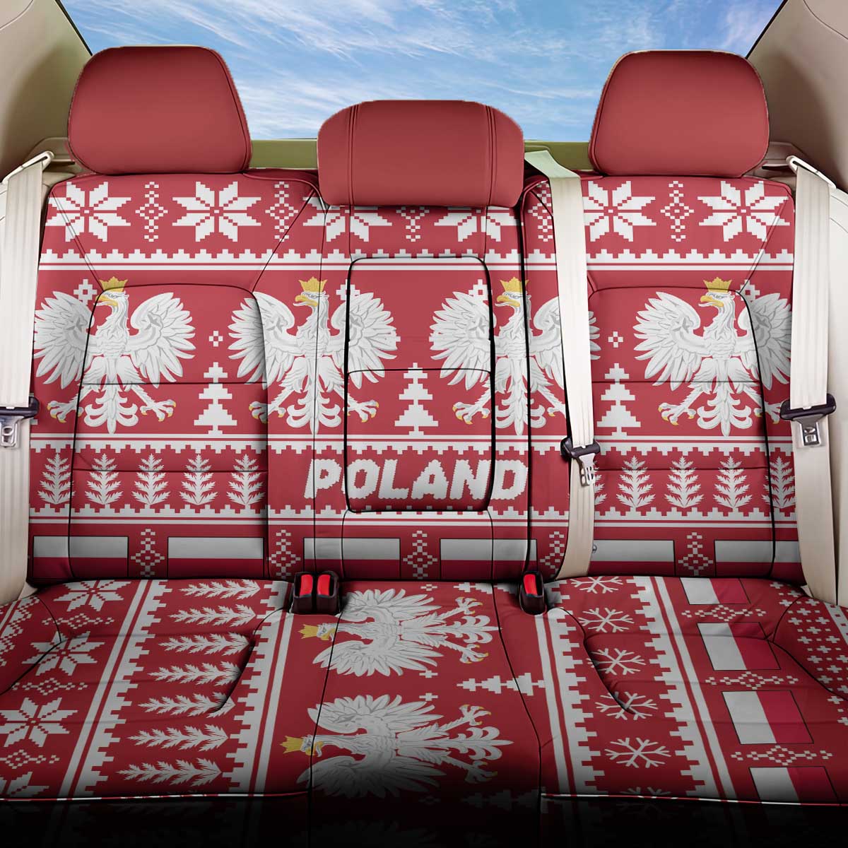 Poland Christmas Back Car Seat Cover Emblem With Flag Style - Wonder Print Shop