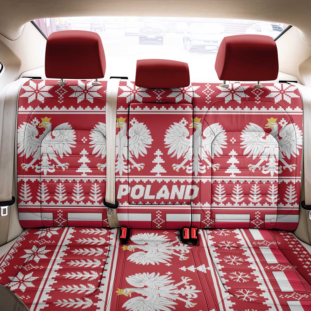 Poland Christmas Back Car Seat Cover Emblem With Flag Style - Wonder Print Shop