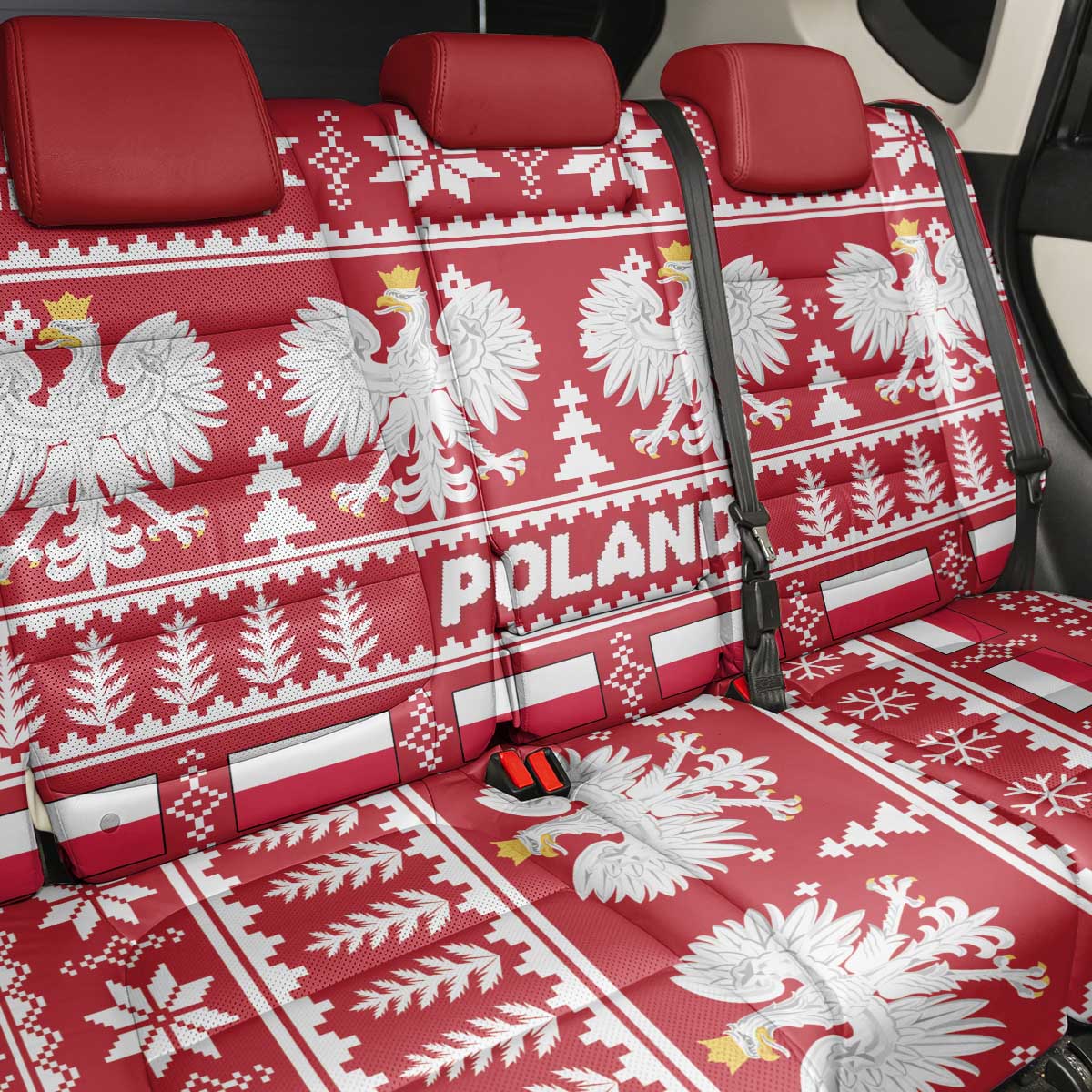 Poland Christmas Back Car Seat Cover Emblem With Flag Style - Wonder Print Shop