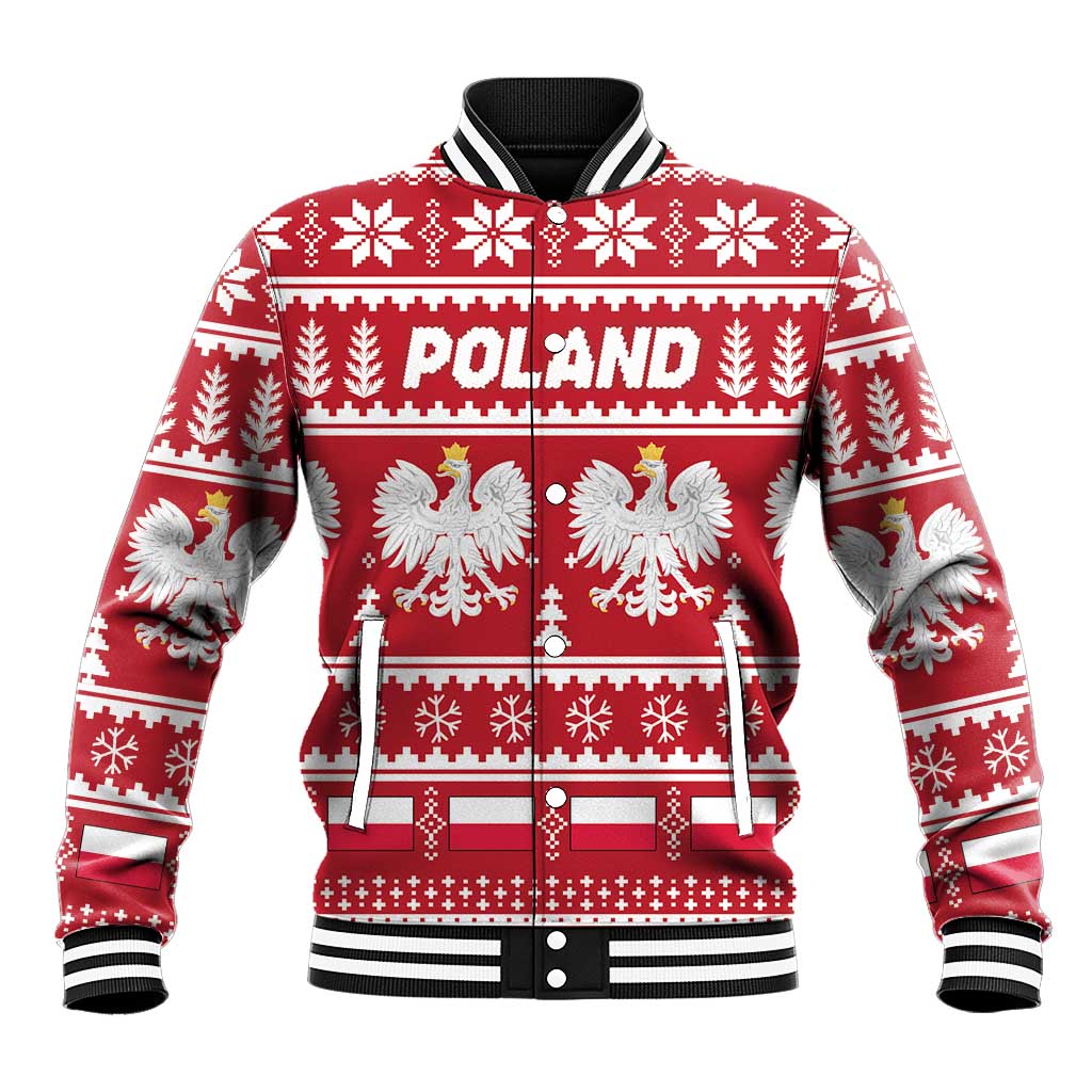 Poland Christmas Baseball Jacket Emblem With Flag Style - Wonder Print Shop