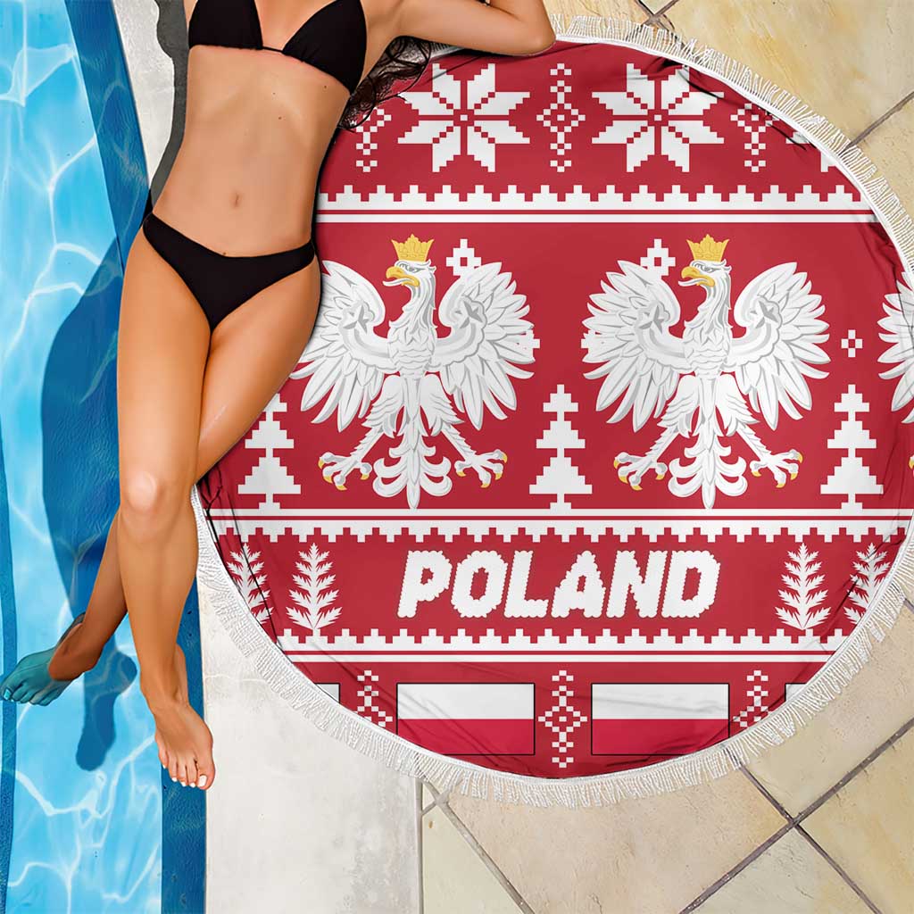 Poland Christmas Beach Blanket Emblem With Flag Style - Wonder Print Shop