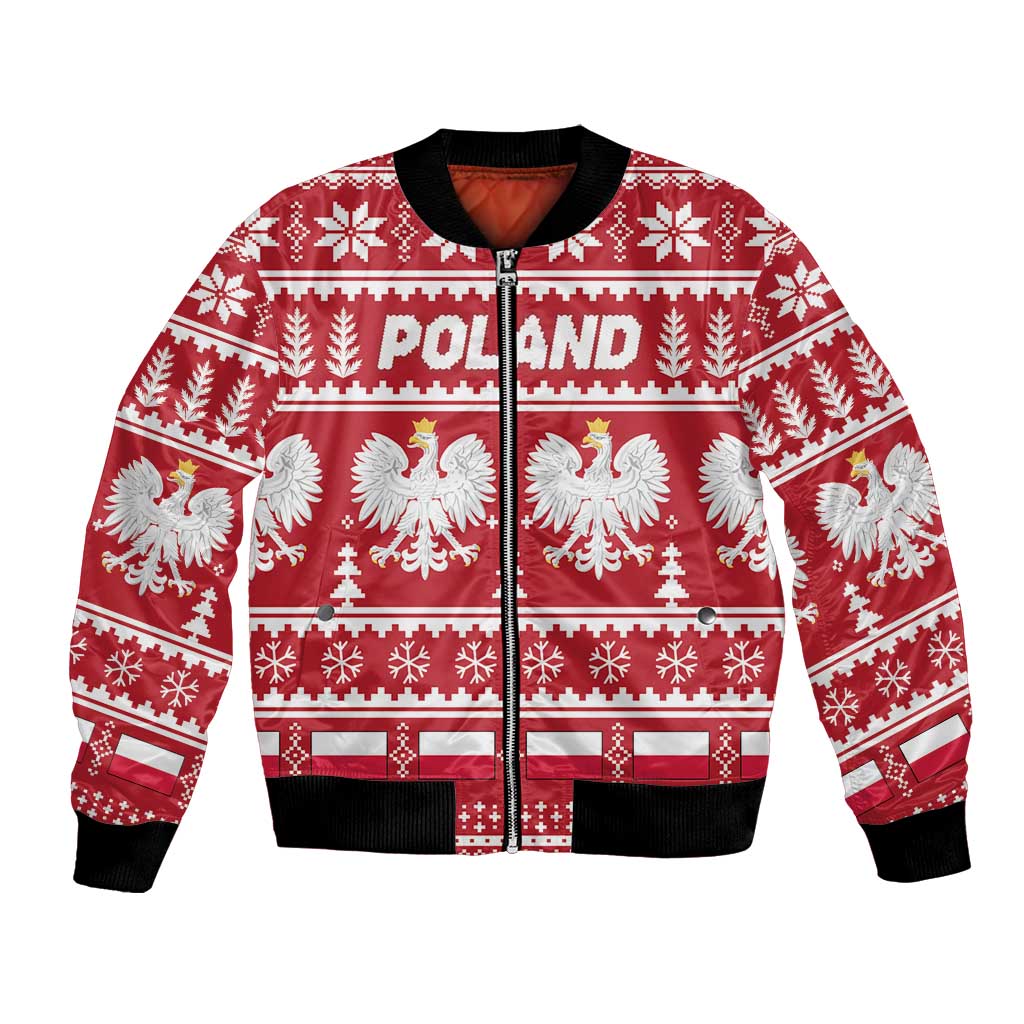 Poland Christmas Bomber Jacket Emblem With Flag Style - Wonder Print Shop