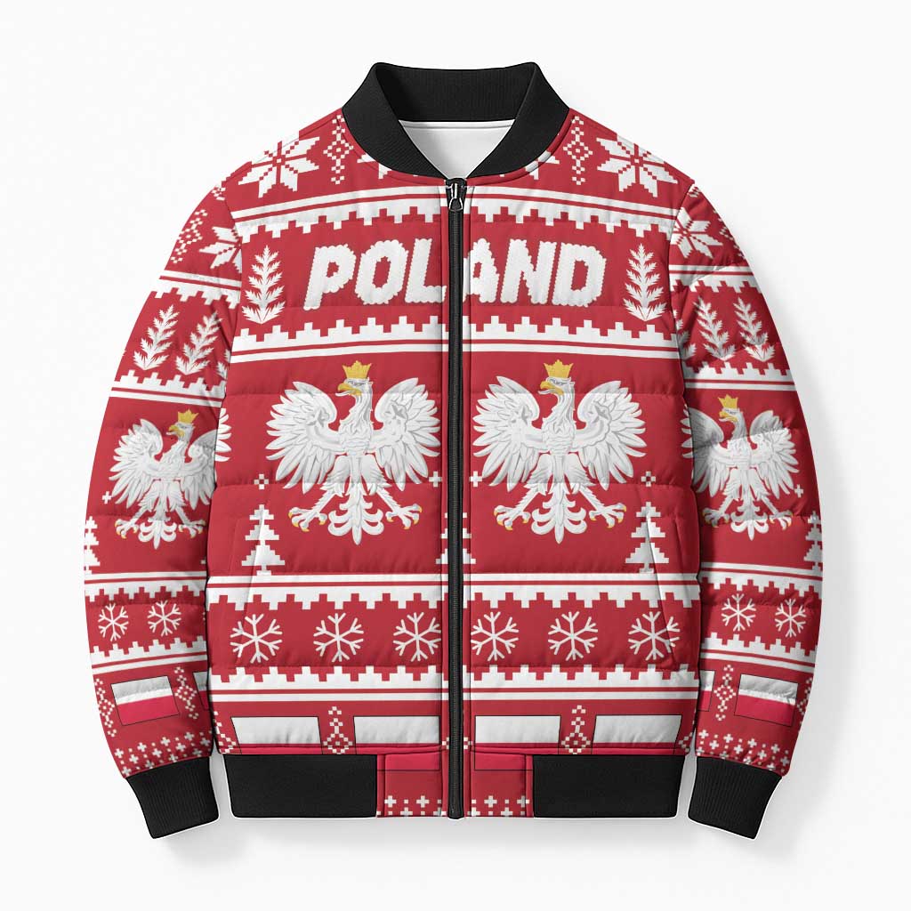 Poland Christmas Bomber Puffer Jacket Emblem With Flag Style - Wonder Print Shop