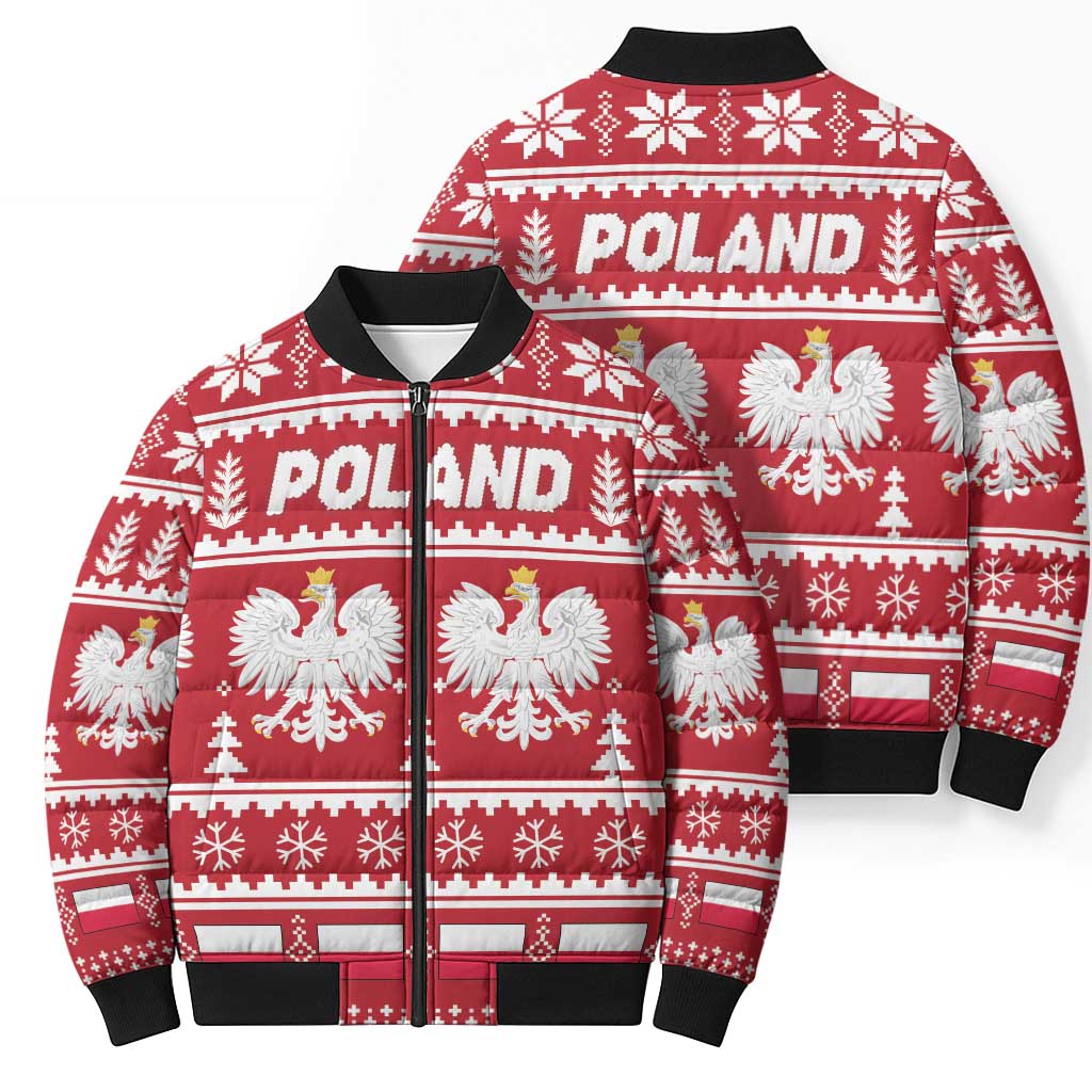 Poland Christmas Bomber Puffer Jacket Emblem With Flag Style - Wonder Print Shop