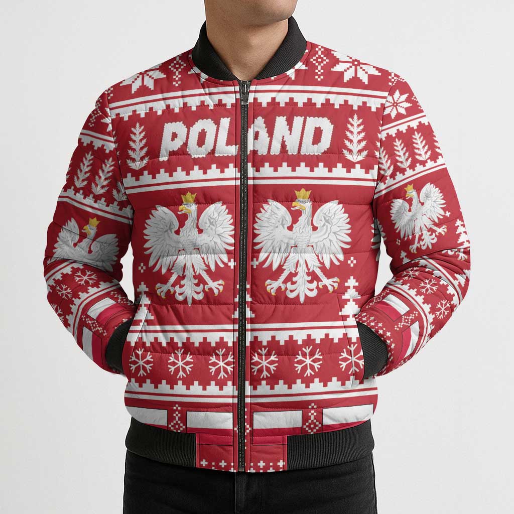 Poland Christmas Bomber Puffer Jacket Emblem With Flag Style - Wonder Print Shop