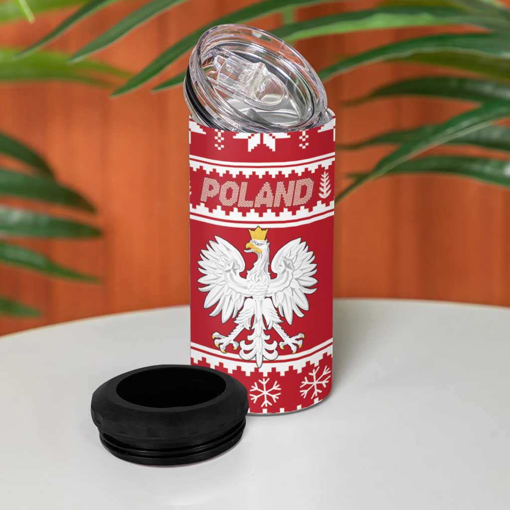 Poland Christmas 4 in 1 Can Cooler Tumbler Emblem With Flag Style - Wonder Print Shop