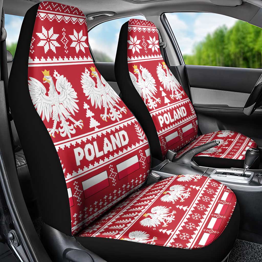Poland Christmas Car Seat Cover Emblem With Flag Style - Wonder Print Shop