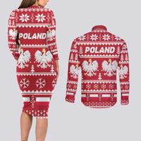 Poland Christmas Couples Matching Long Sleeve Bodycon Dress and Long Sleeve Button Shirt Emblem With Flag Style - Wonder Print Shop