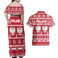 Poland Christmas Couples Matching Off Shoulder Maxi Dress and Hawaiian Shirt Emblem With Flag Style - Wonder Print Shop