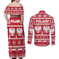 Poland Christmas Couples Matching Off Shoulder Maxi Dress and Long Sleeve Button Shirt Emblem With Flag Style - Wonder Print Shop
